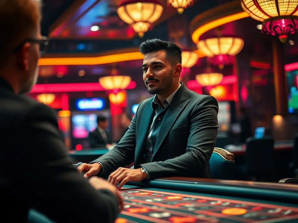 A professional live dealer interacting with players in a live casino studio, creating an immersive gaming experience.